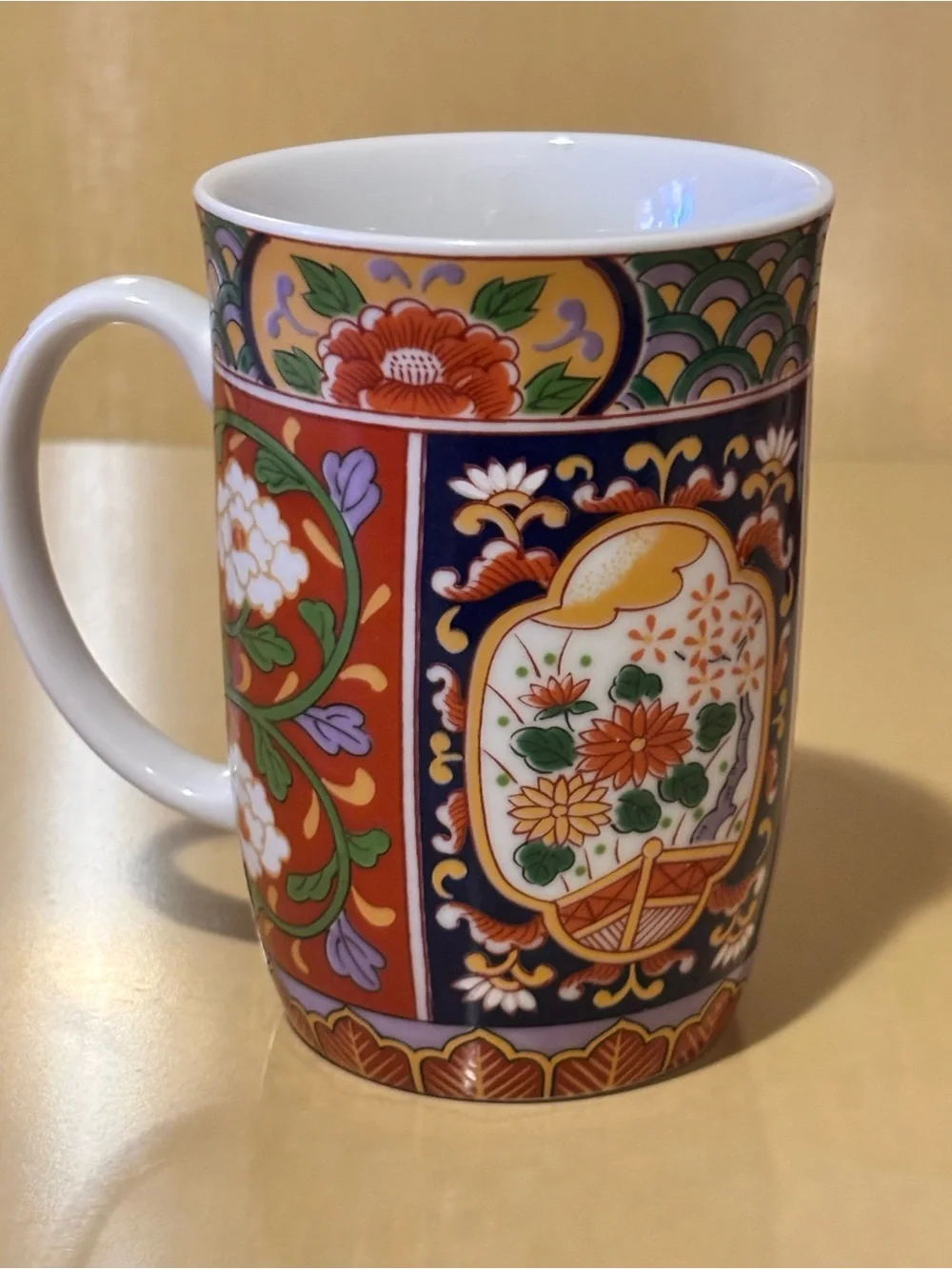 Set of 2 Multicolored Japanese Floral Ceramic Coffee Mugs